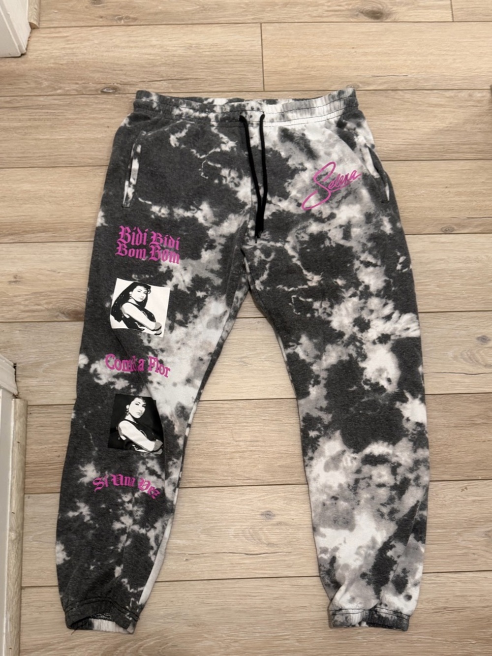 Selena Black & White Tie-Dye Graphic Women’s Jogger Sweatpants with Pink Accents